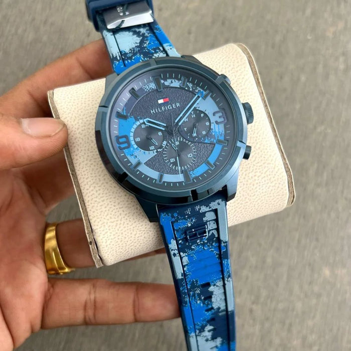 Tommy Hilfiger Gauge Camouflage Chronograph Watch – Blue Splatter Edition - 1792073 - Authentic