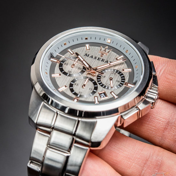 Maserati Successo Chronograph Silver & Rose Gold - R8873621004 - Authentic