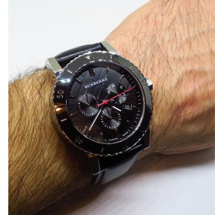 Burberry Black Chronograph Watch with Leather Strap BU9382 - Authentic