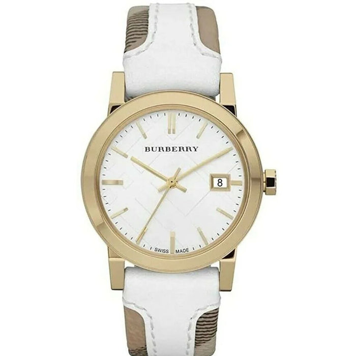 Burberry Gold-Tone Watch with White Dial and Leather Strap BU9110 - Authentic