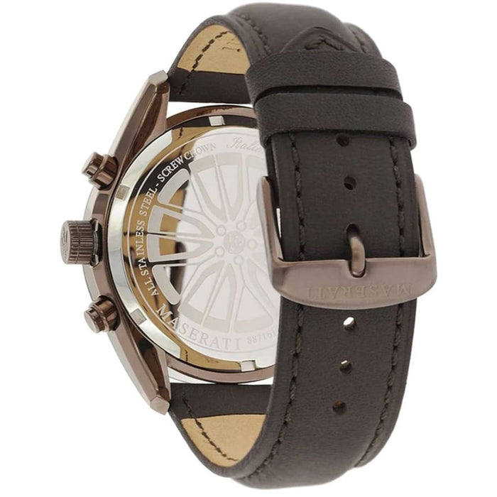 Maserati Men's Gunmetal Chronograph Watch with Black Leather Strap - R8871612008 - Authentic
