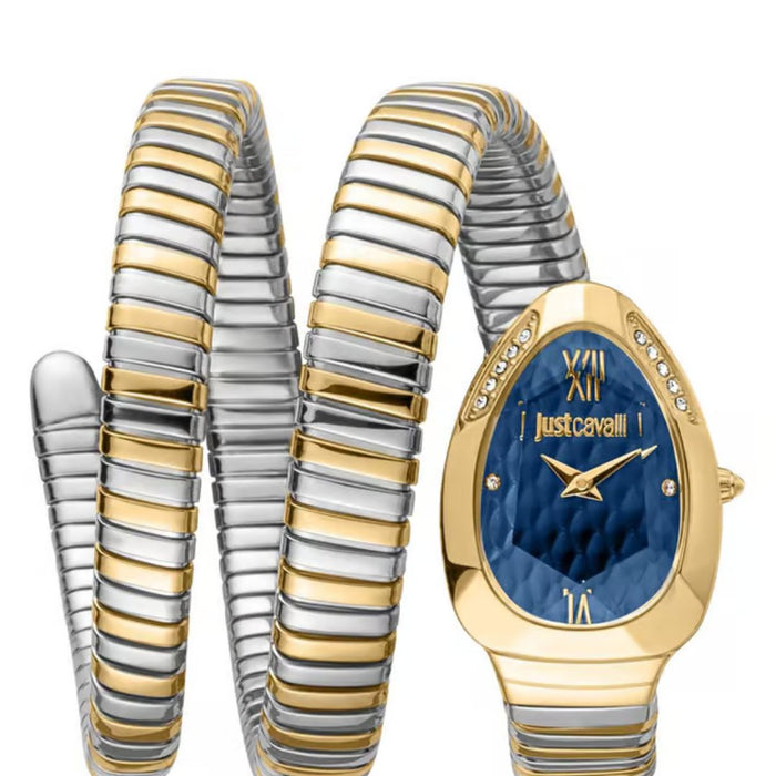 JUST CAVALLI Snake Women Watch, Gold Color Case, Dark Blue Dial - JC1L224M0075 - Authentic (S)