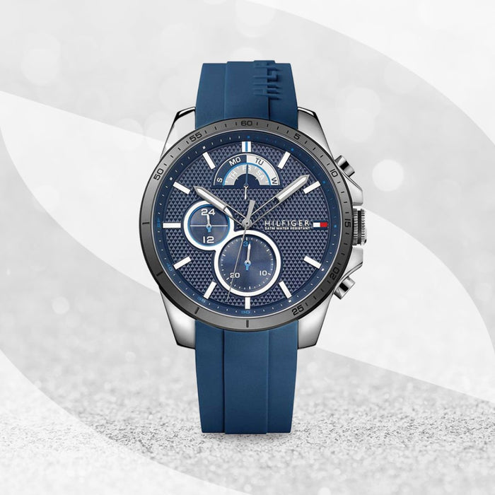 Tommy Hilfiger Decker Chronograph Watch – Blue Dial with Rubber Strap - 1791350 - Authentic