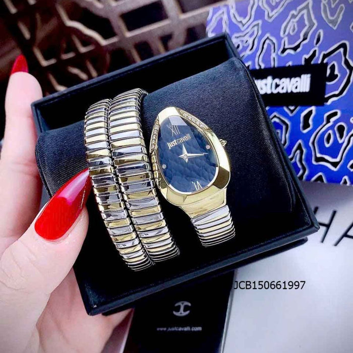 JUST CAVALLI Snake Women Watch, Gold Color Case, Dark Blue Dial - JC1L224M0075 - Authentic (S)