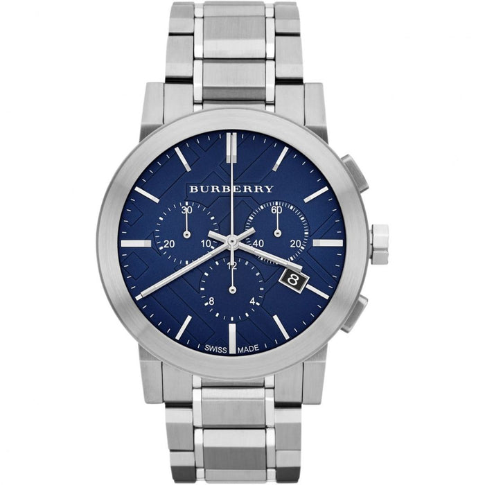 Burberry Men's Silver Chronograph Watch with Blue Dial - BU9363 - Authentic