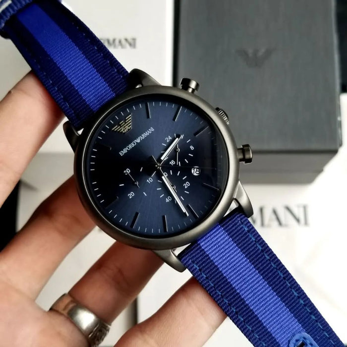 Emporio Armani Luigi Navy Blue Dial Men's Chronograph Watch AR1949 - Authentic
