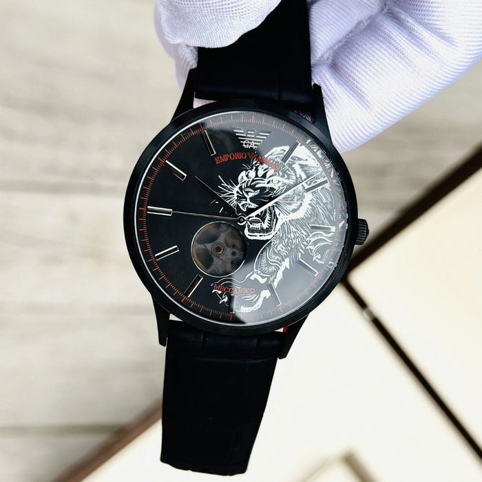 Emporio Armani Automatic Black Leather Watch - AR60046 - Authetic