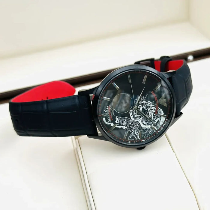 Emporio Armani Automatic Black Leather Watch - AR60046 - Authetic
