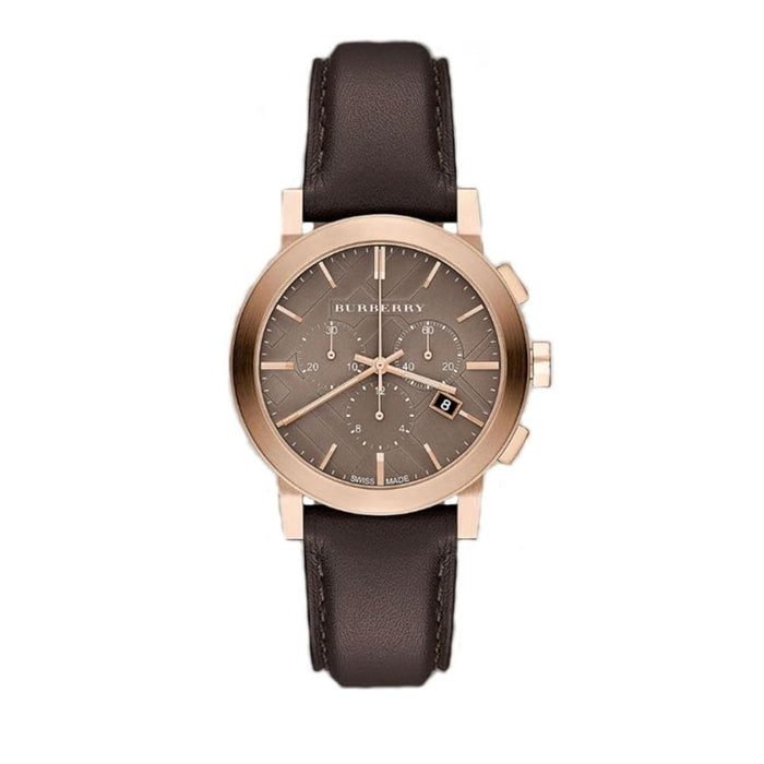 Burberry Rose Gold Chronograph Watch with Brown Leather Strap - Authentic