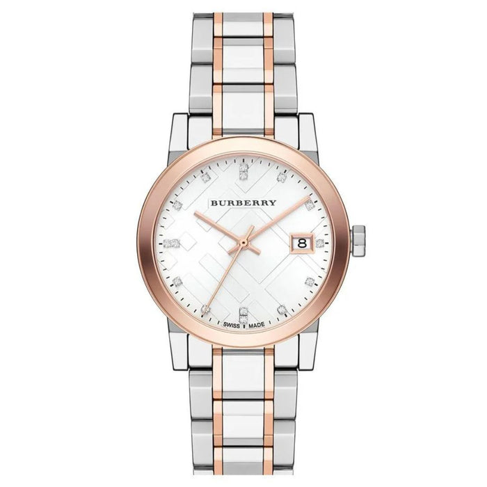 Burberry Women's Two-Tone Rose Gold & Silver Watch with Diamond Markers - BU9127 - Authentic