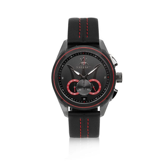 Maserati Men's Black and Red Chronograph Watch with Leather Strap - R8871612023 - Authentic