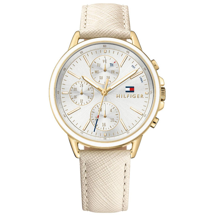 Tommy Hilfiger Pippa Multifunction Watch – Gold-Tone with Cream Leather Strap - 1781790 - Authentic