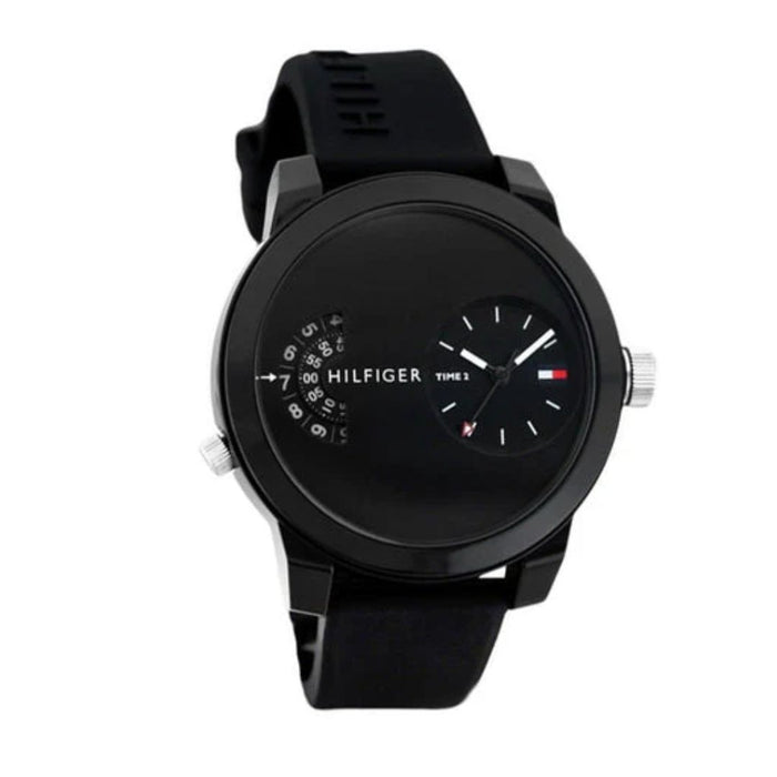 Tommy Hilfiger Dual Time Black Silicone Men's Watch - 1791555 - Authentic