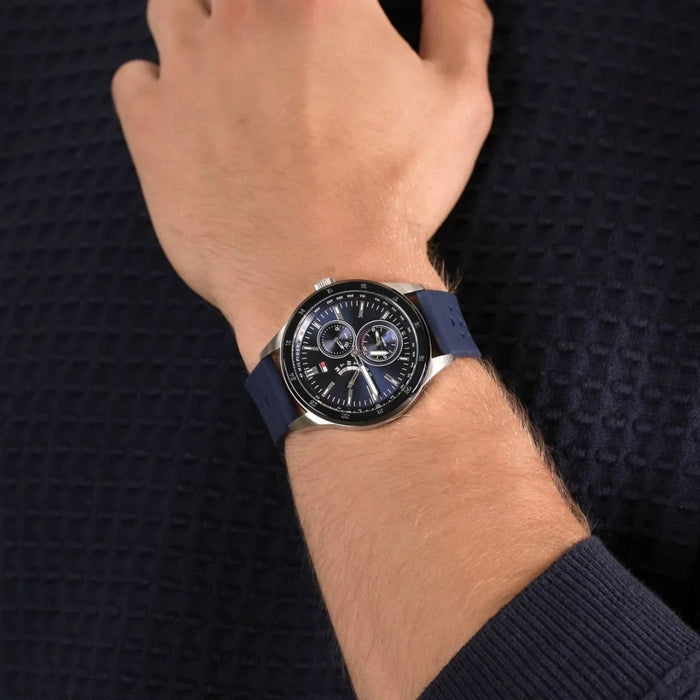 Tommy Hilfiger Men's Multi-Function Watch – Blue Dial with Blue Silicone Strap - 1791635 - Authentic