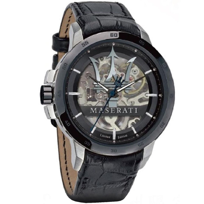 Maserati Men's Limited Edition Skeleton Watch with Black Leather Strap - R8821119007 - Authentic