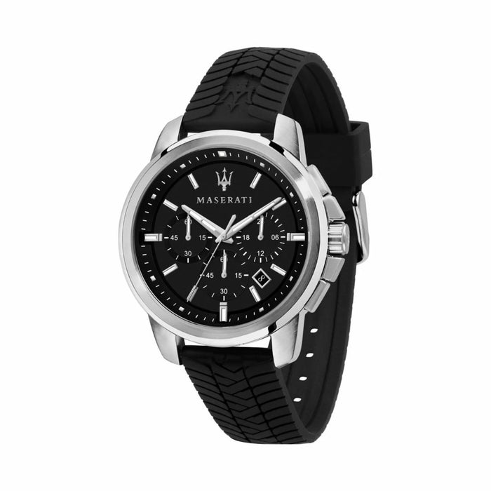 Maserati Men's Silver Chronograph Watch with Black Rubber Strap - R8871621014 - Authentic