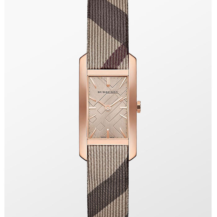 Burberry Rose Gold Rectangular Check Strap Watch BU9510 - Authentic