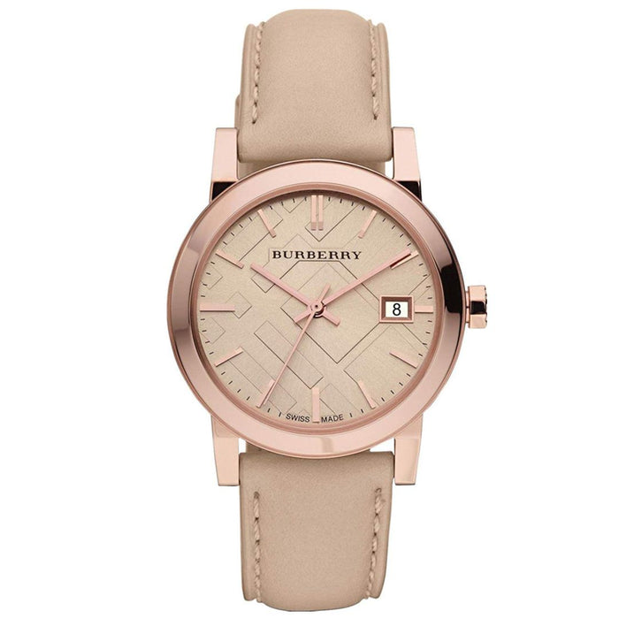 Burberry Rose Gold Watch – Beige Leather Strap - BU9014 - Authentic