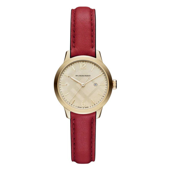 Burberry Gold & Red Leather Women's Watch - Authentic