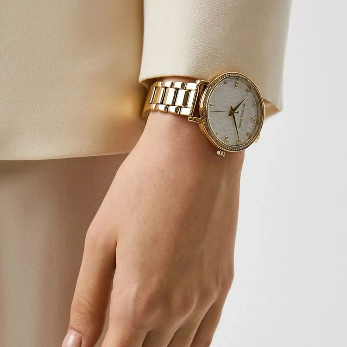 Michael Kors Pyper Three Hand White Dial Gold Steel Strap Watch For Women Authentic