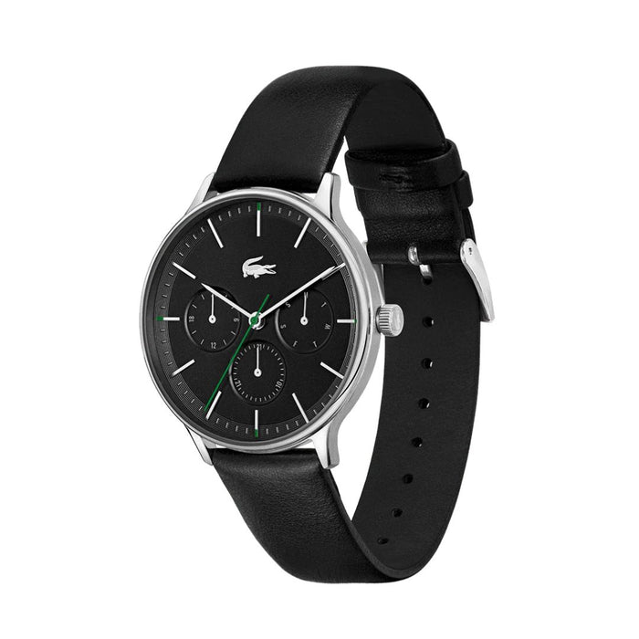 Lacoste Men's Black Dial Black Leather Watch - 2011226 - Authentic