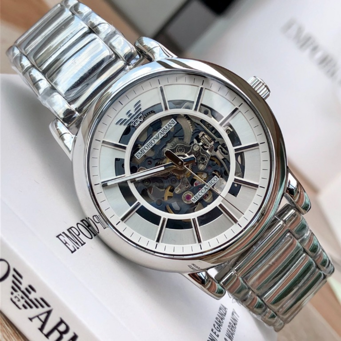 Emporio Armani Automatic Silver Skeleton Dial Men's Watch AR60006 - Authentic