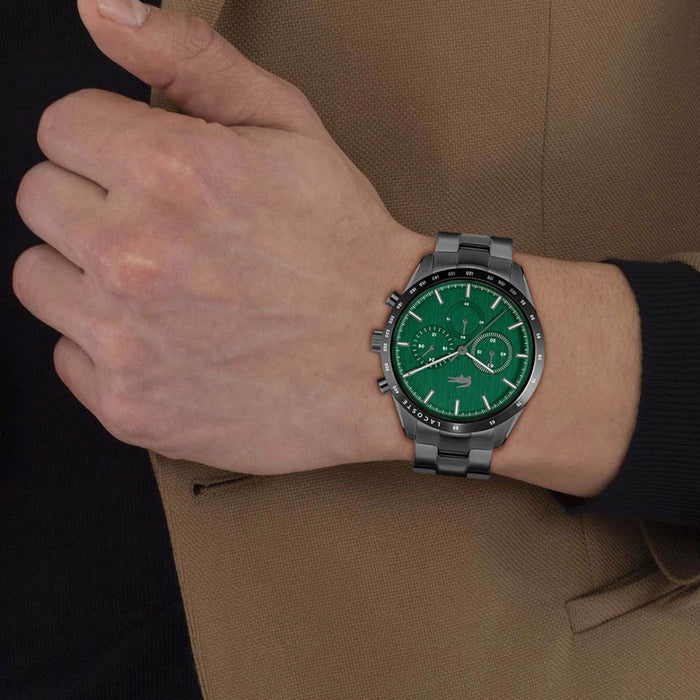 Lacoste Boston Black St. Steel Green Dial Chronograph 2011270 - Authentic