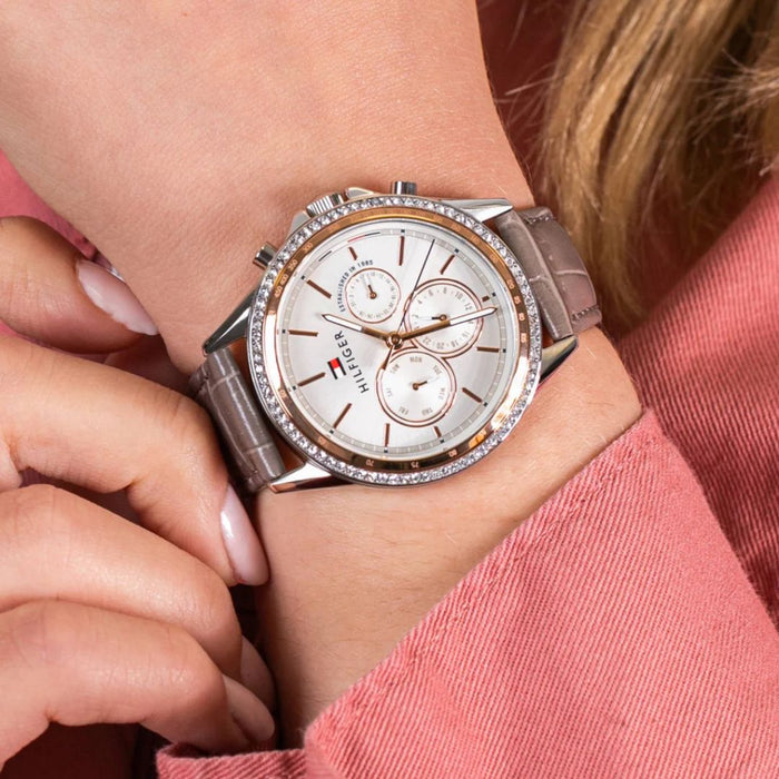 Tommy Hilfiger Ari Rose gold crystal grey leather 1781980 - Authentic
