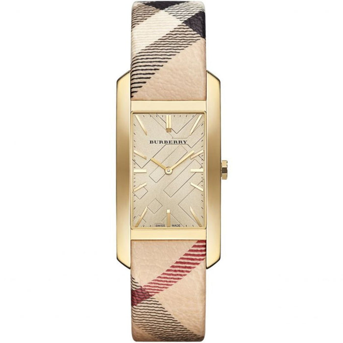 Burberry Pioneer Champagne Dial Haymarket Beige Leather Strap BU9407 - Authentic