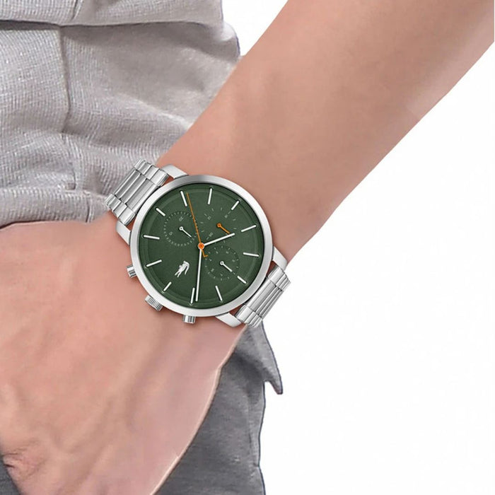 Lacoste Replay Silver Steel Green Dial Men's Multi-function Watch - 2011178 - Authentic