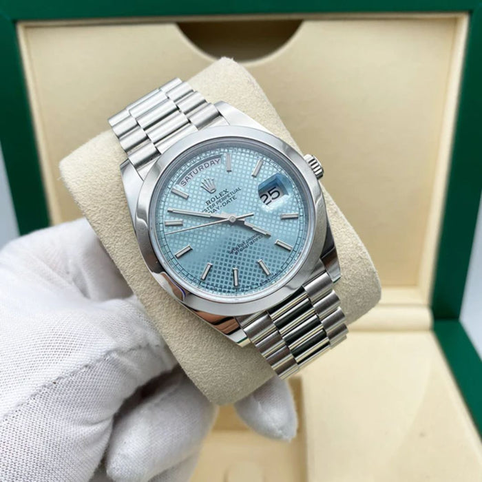 Rolex Day-Date President 40 Platinum Blue Motif Dial Watch