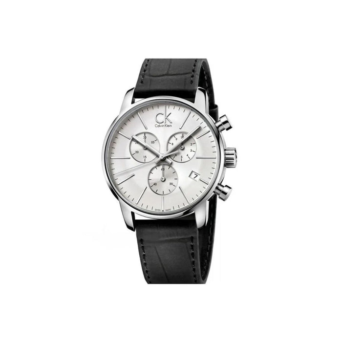 Calvin Klein City Chronograph – Silver Dial & Black Leather Strap - K2g271c6 - Authentic