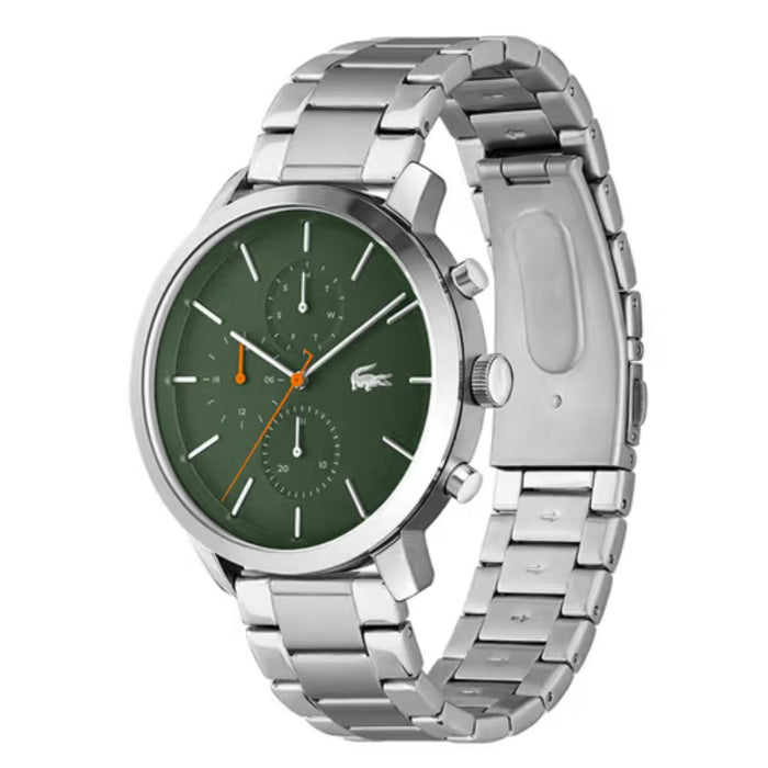 Lacoste Replay Silver Steel Green Dial Men's Multi-function Watch - 2011178 - Authentic