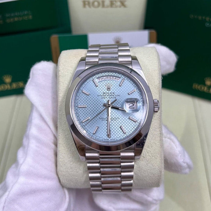 Rolex Day-Date President 40 Platinum Blue Motif Dial Watch