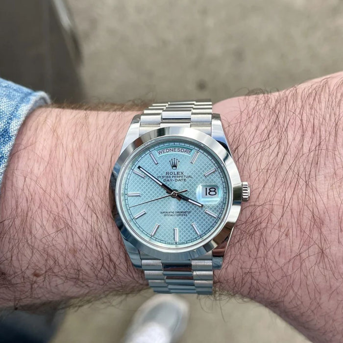 Rolex Day-Date President 40 Platinum Blue Motif Dial Watch