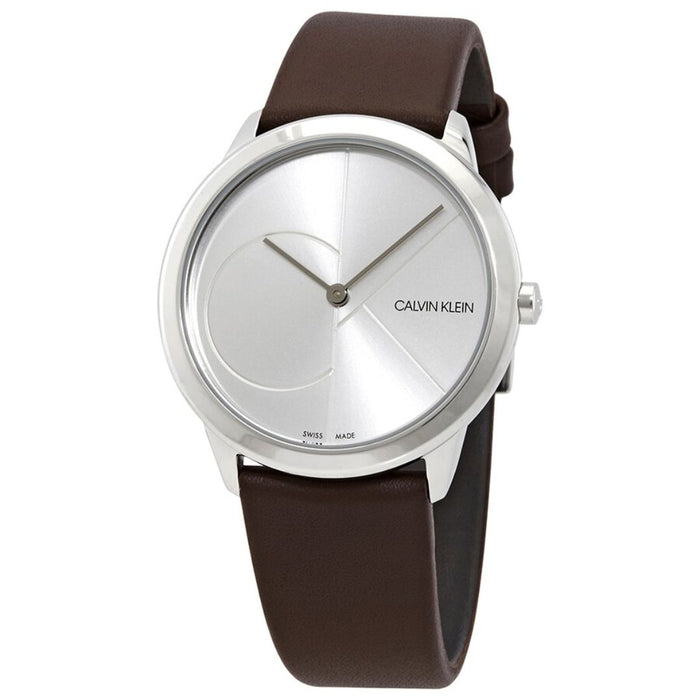 Calvin Klein Minimal Men's Watch – Silver Dial & Brown Leather Strap - k3m221g6 - Authentic