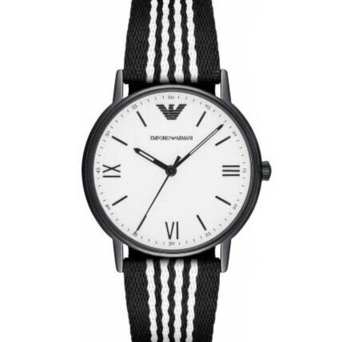 Emporio Armani AR80004 Black Case White Dial Nylon Strap Mens Watch - Authentic
