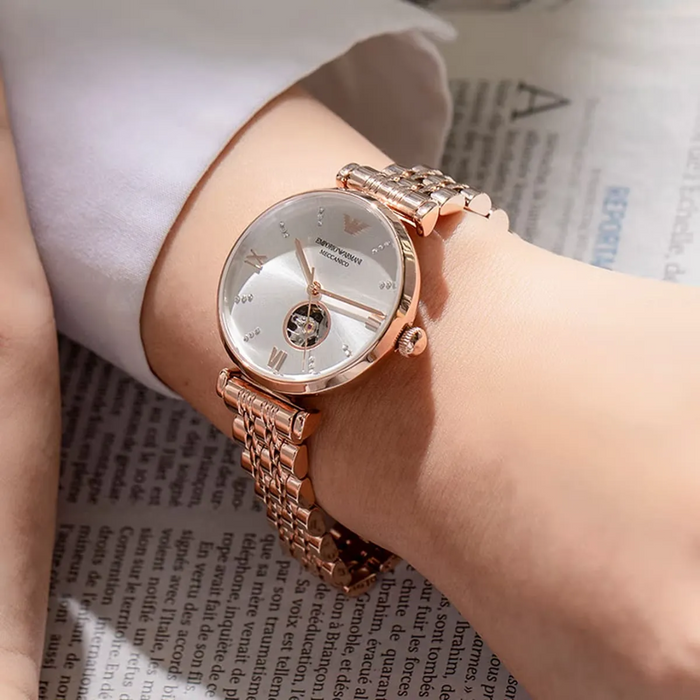 Emporio Armani Three-Hand Rose Gold-Tone Steel Watch - AR60023 - Authentic