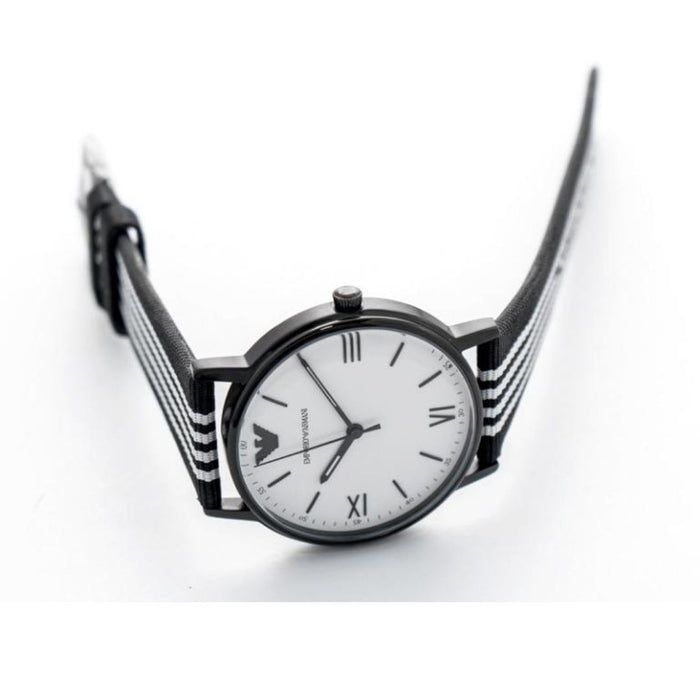 Emporio Armani AR80004 Black Case White Dial Nylon Strap Mens Watch - Authentic