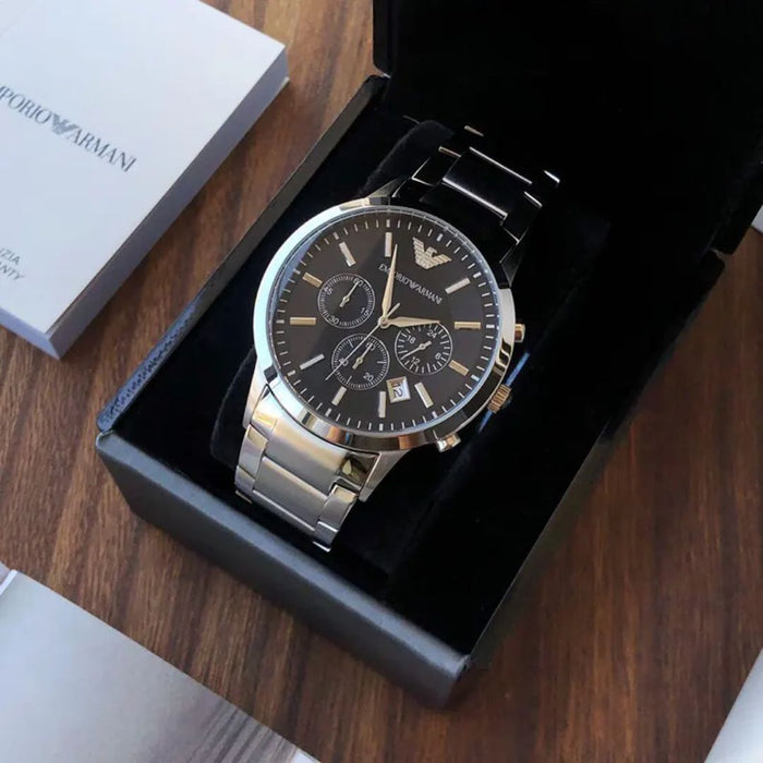 Emporio Armani Renato Chronograph Black Dial Men's Watch Authentic