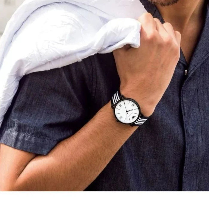 Emporio Armani AR80004 Black Case White Dial Nylon Strap Mens Watch - Authentic