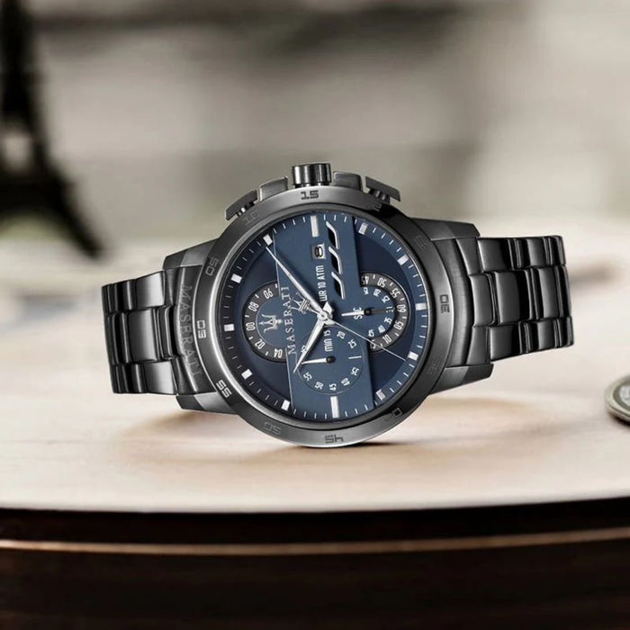 Maserati Stile Chronograph Gunmetal Blue Dial Watch - R8873619001 - Authentic