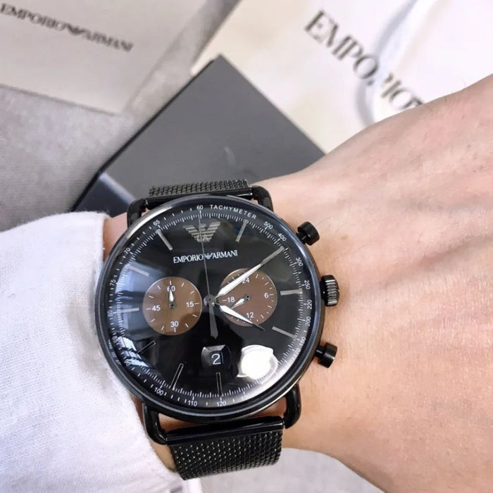 Emporio Armani Men's Aviator Black Watch AR11142 Authentic