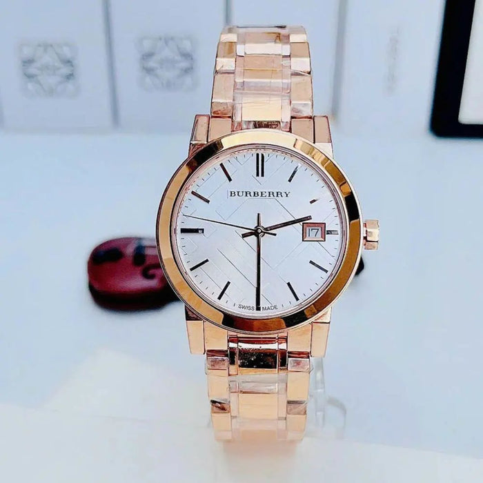 Burberry Rose Gold White Dial Women Watch BU9104 - Authentic