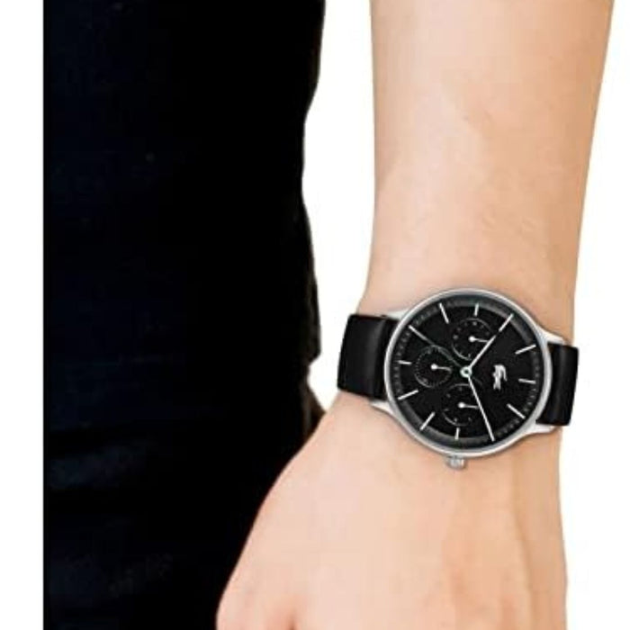 Lacoste Men's Black Dial Black Leather Watch - 2011226 - Authentic