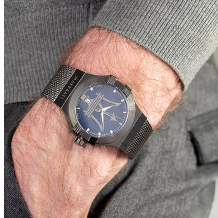 Maserati Men's Blue Dial Watch with Gunmetal Mesh Strap - R8853108005 - Authentic