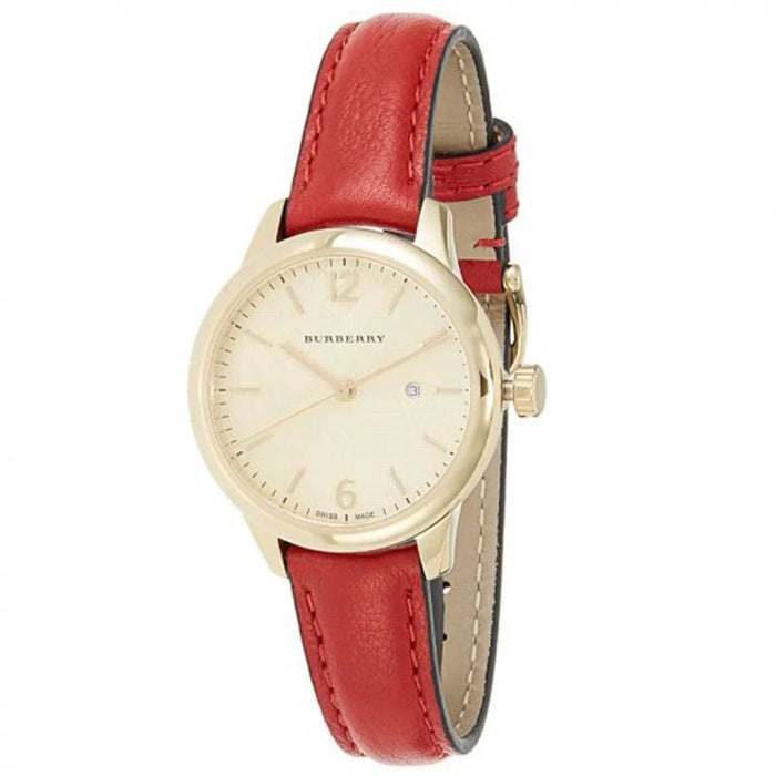 Burberry Gold & Red Leather Women's Watch - Authentic