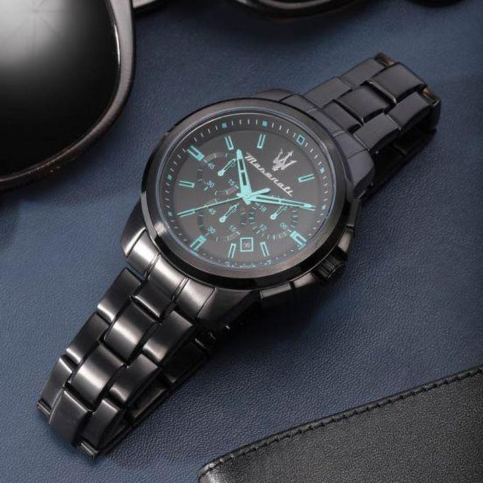 Maserati Successo Chronograph Black & Aqua - R8873644003 - Authentic