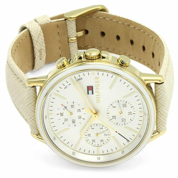 Tommy Hilfiger Pippa Multifunction Watch – Gold-Tone with Cream Leather Strap - 1781790 - Authentic