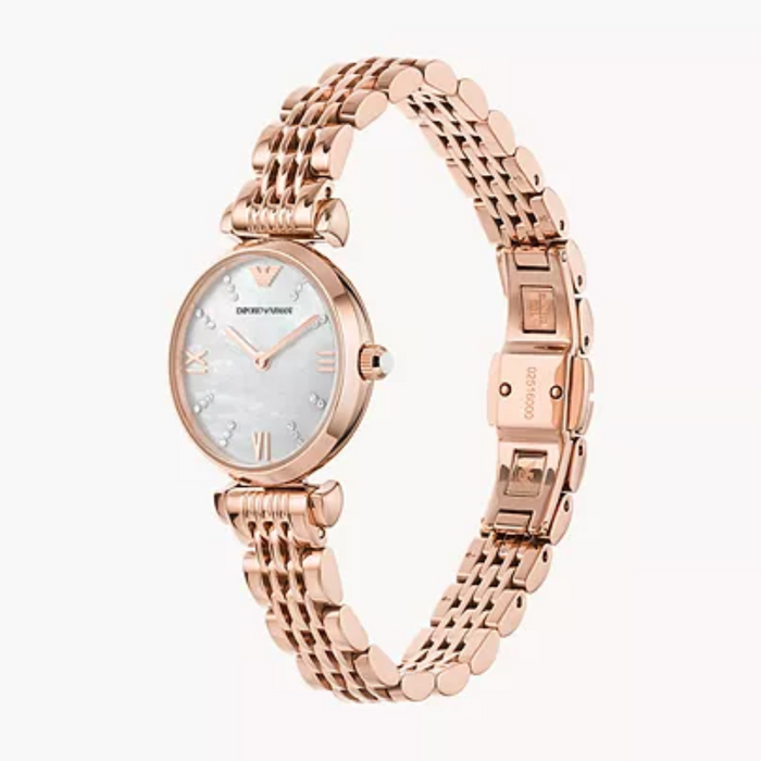 Emporio Armani AR11316 Gianni T-bar Rose Gold Pearl Dial 28mm Ladies Watch NEW - Authetic